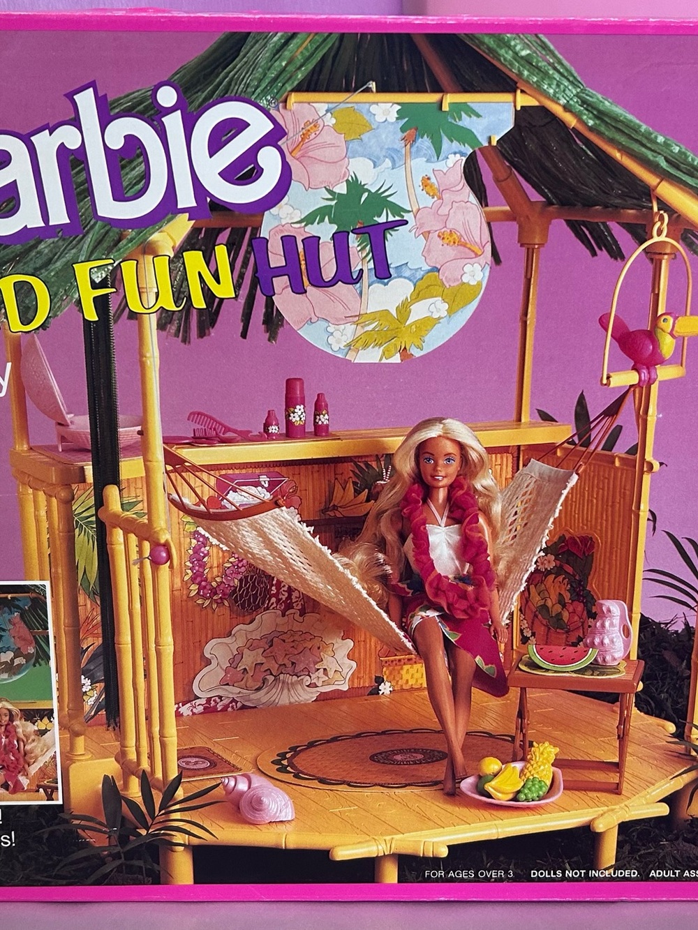 Mint Barbie Tropical Tiki Hut Playset - Pink, Yellow, Green NRFB